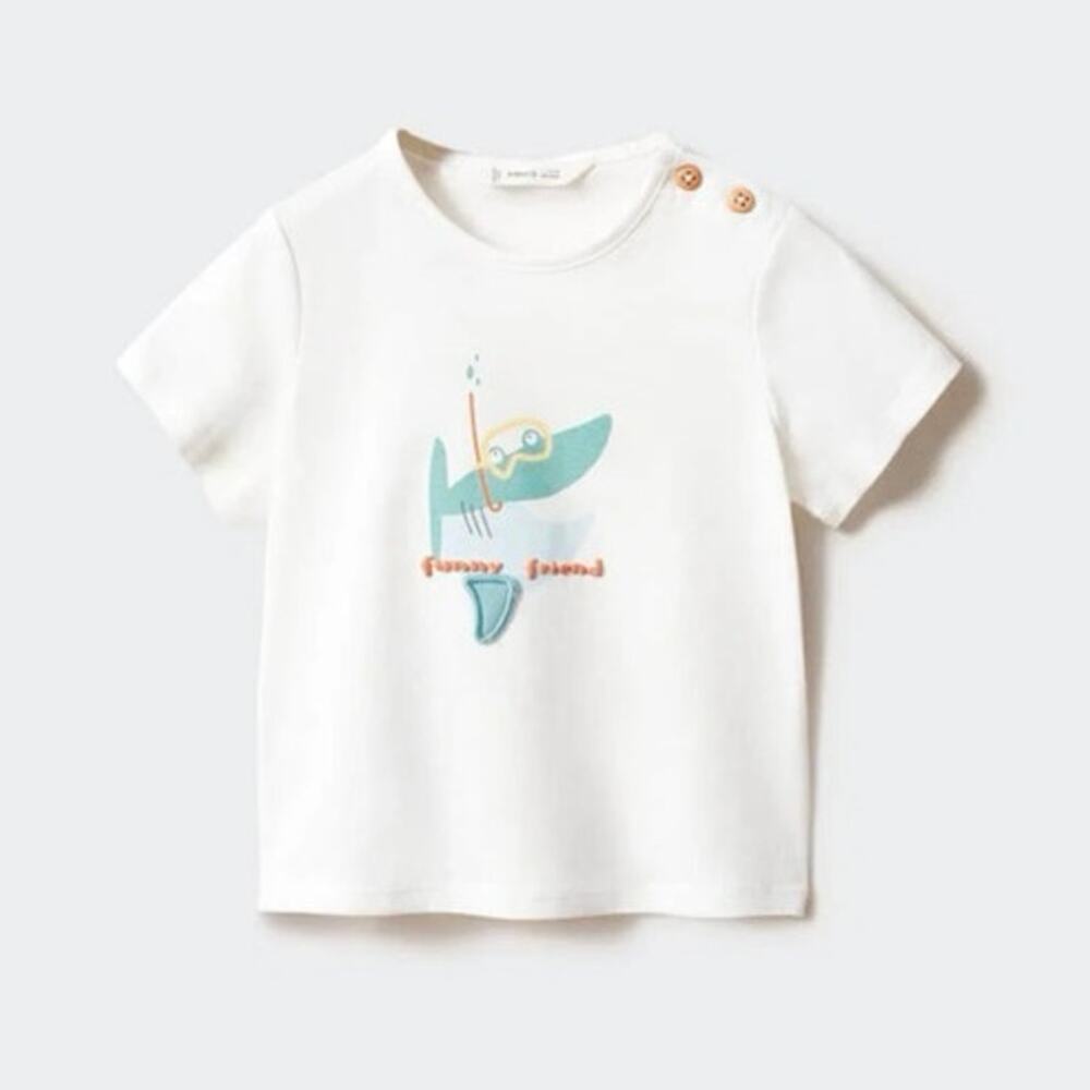 MANGO White Shark Print T-Shirt - 18-24 Months - Cotton